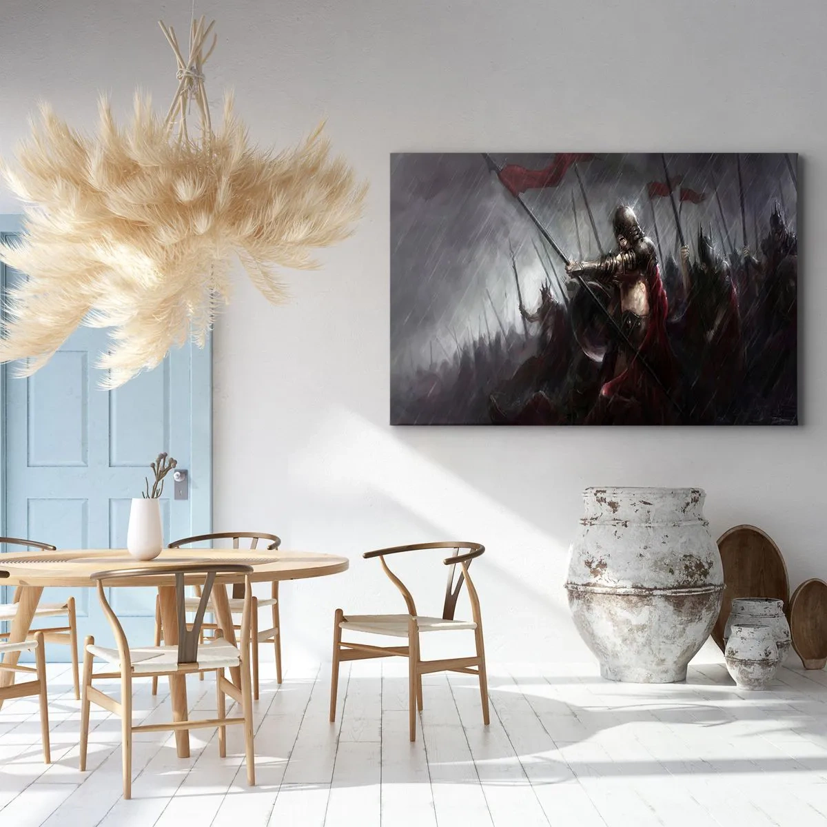 Obraz na plátne - Rytieri pochodujú na bojisko v daždi - 70x50cm - Pútnik, zvestuj Lakedaimonským… - Moderná nástenná dekorácia do obývacej izby a spálne ARTTOR