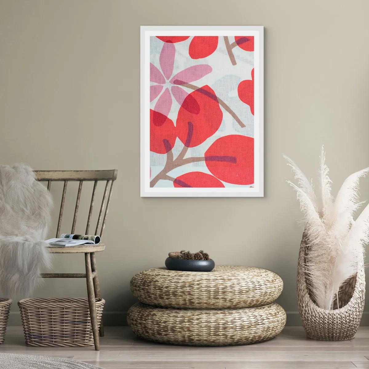 Plagát v bielom ráme - Kvetinová kompozícia v ružovej - 70x100 cm