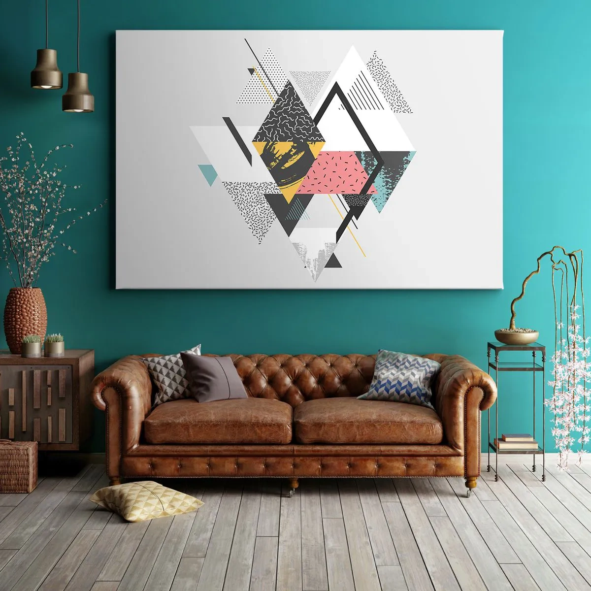 Obraz na plátne - Geometrické vzory na svetlom pozadí - 70x50cm - Variácie na trojuholník a kosoštvorec - Moderná nástenná dekorácia do obývacej izby a spálne ARTTOR