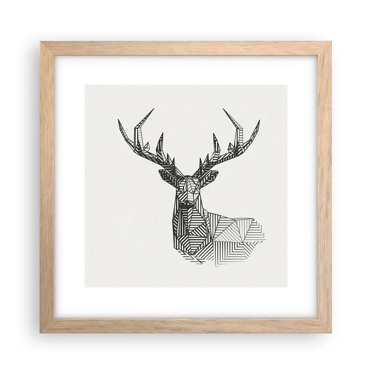 Plagát v ráme zo svetlého duba - Jeleň v kubistickom štýle - 30x30 cm