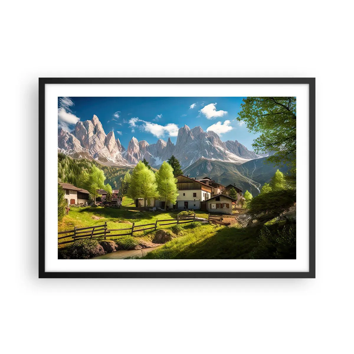 Plagát v čiernom ráme - Alpská idyla - 70x50 cm