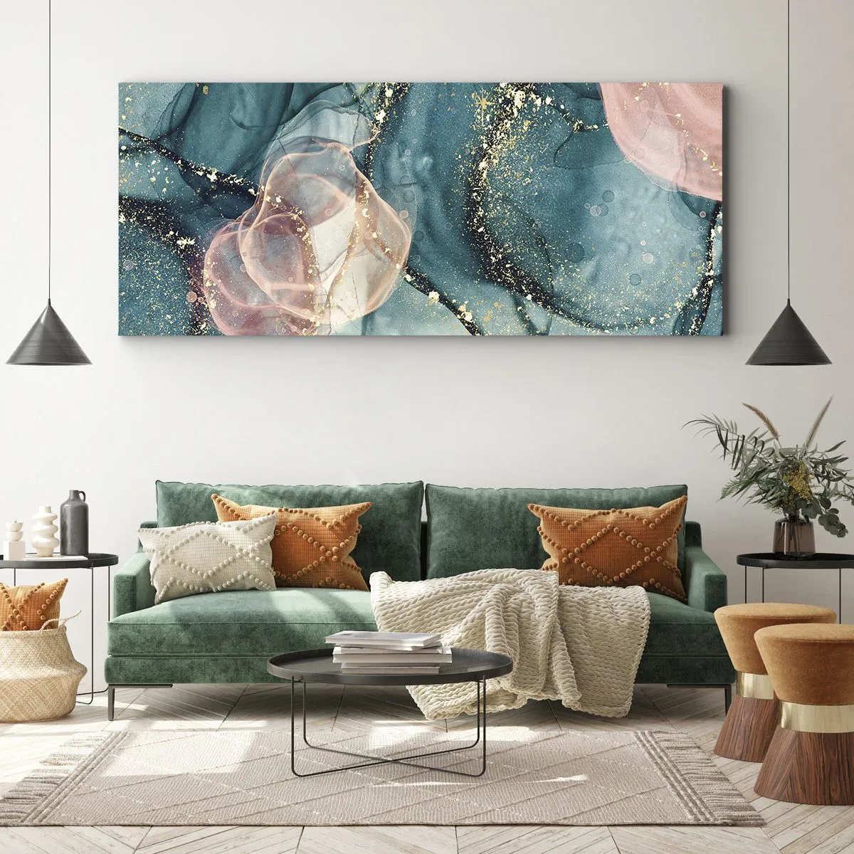 Obraz na plátne - Modré hodváb modré, ružový tyl - 160x50 cm
