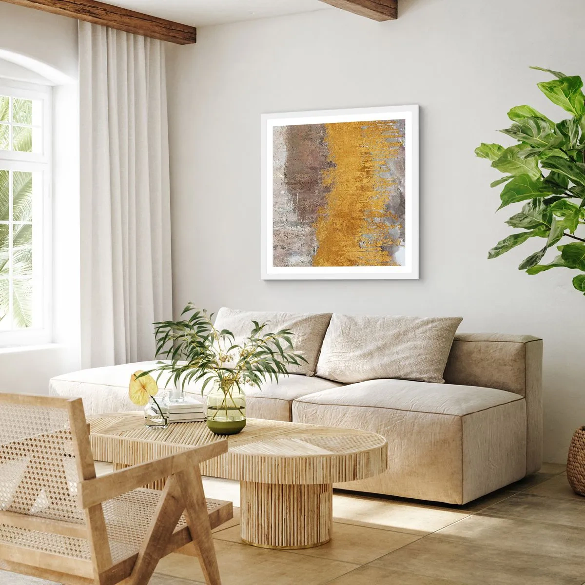 Plagát v bielom ráme - Zlatistý závan - 40x40 cm