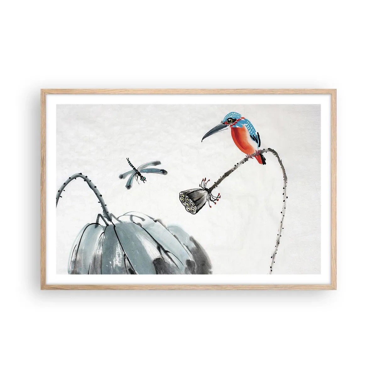 Plagát v ráme zo svetlého duba - Život lúky - 91x61 cm