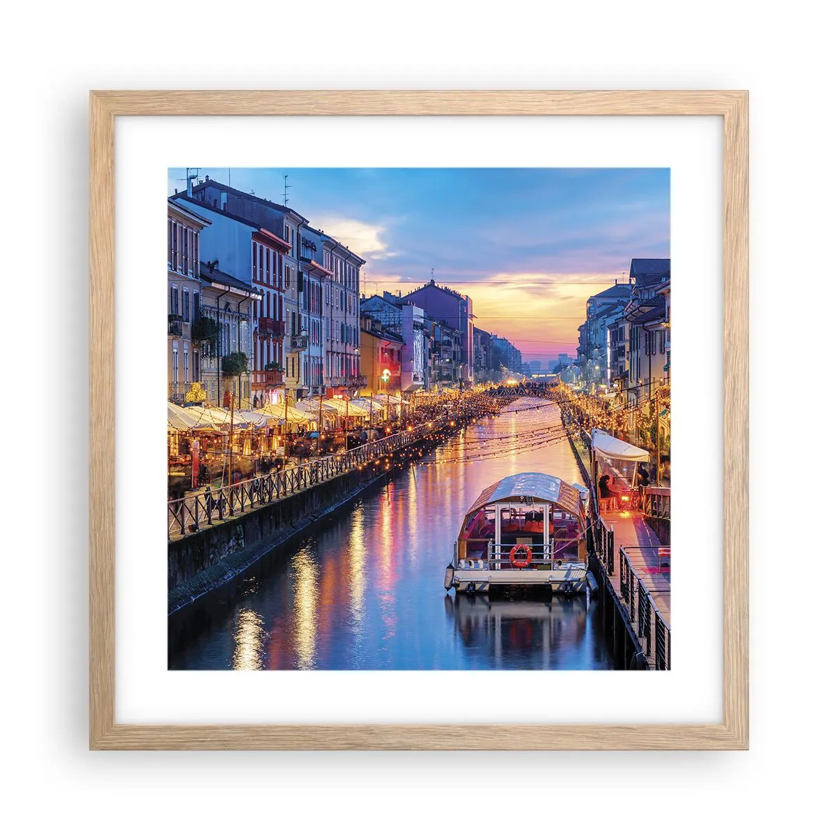Plagát v ráme zo svetlého duba - Večer plný svetla a zábavy - 40x40 cm