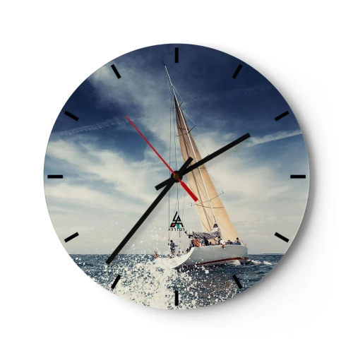 Nástenné hodiny - Jachta na rozbúrenom mori pod modrou oblohou - 30x30cm - Nás nedobehnú! - Moderná nástenná dekorácia do obývacej izby, kuchyne a spálne ARTTOR