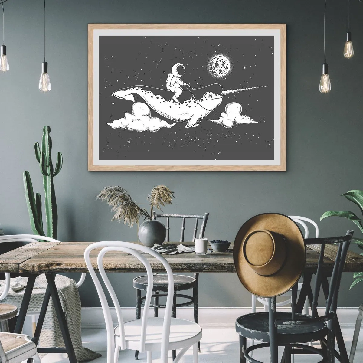 Plagát v ráme zo svetlého duba - Vesmírny jazdec - 91x61 cm