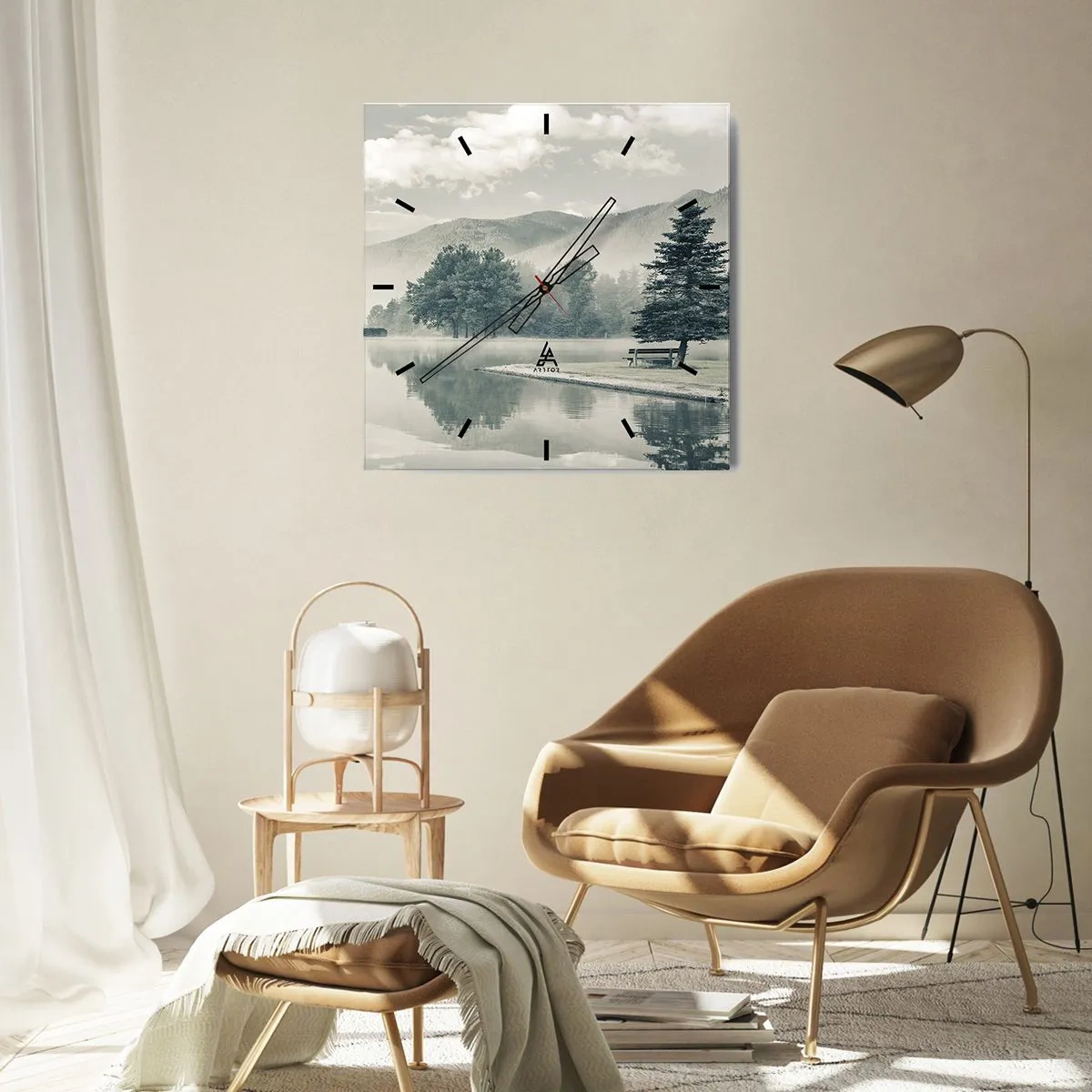 Nástenné hodiny - Jazero ešte spí - 30x30 cm