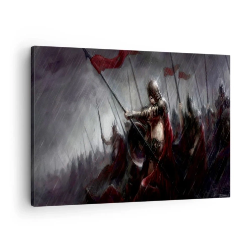 Obraz na plátne - Rytieri pochodujú na bojisko v daždi - 70x50cm - Pútnik, zvestuj Lakedaimonským… - Moderná nástenná dekorácia do obývacej izby a spálne ARTTOR