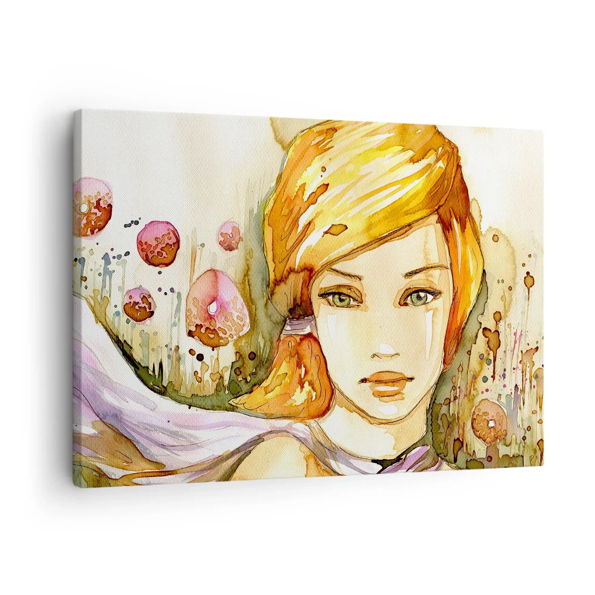 Obraz na plátne - Portrét ženy v akvarelových farbách s intenzívnym pohľadom - 70x50cm - Smaragdový pohľad, ktorý utišuje hnev - Moderná nástenná dekorácia do obývacej izby a spálne ARTTOR