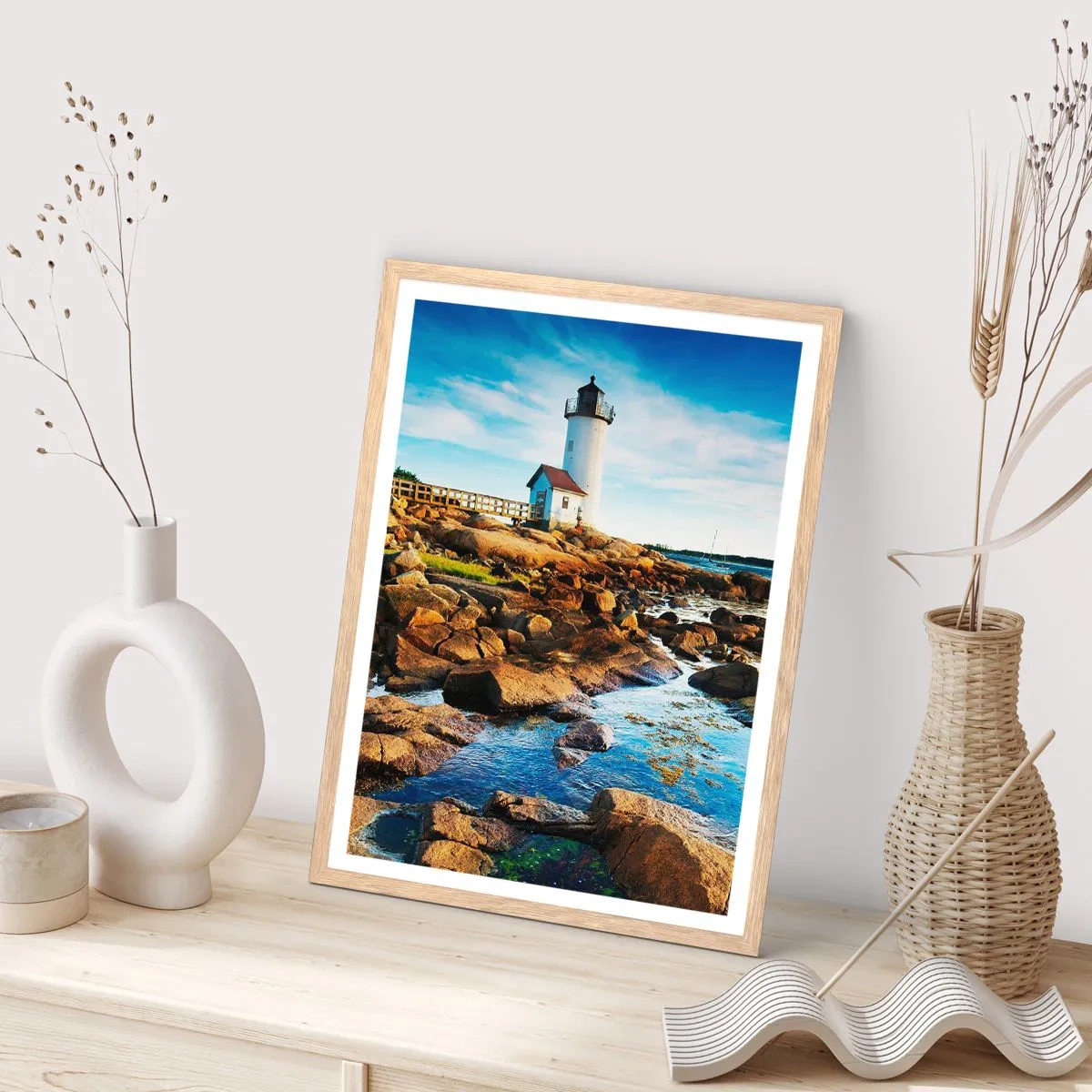 Plagát v ráme zo svetlého duba - Vráťte sa šťastne, čakám - 50x70 cm