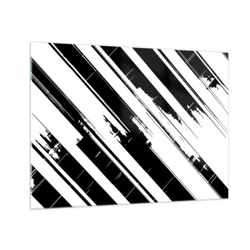 Obraz na skle - Dynamické čiernobiele pruhy s efektom opotrebovania - 70x50cm - Intenzívna a dynamická kompozícia - Moderná nástenná dekorácia do obývacej izby a spálne ARTTOR