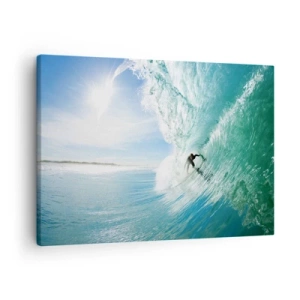 Obraz na plátne - Surfer jazdiaci na vlne na slnku proti modrej oblohe - 70x50cm - Vždy na povrchu - Moderná nástenná dekorácia do obývacej izby a spálne ARTTOR