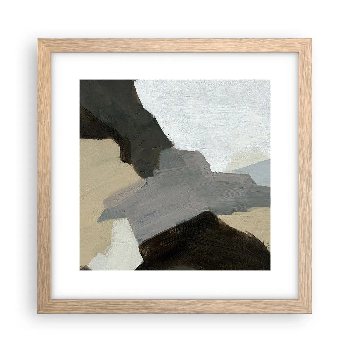 Plagát v ráme zo svetlého duba - Abstrakcia: križovatka šedej - 30x30 cm