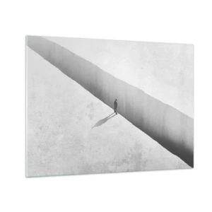 Obraz na skle - Minimalistická silueta nad priepasťou v jasnom priestore - 70x50cm - Jasný cieľ - Moderná nástenná dekorácia do obývacej izby a spálne ARTTOR