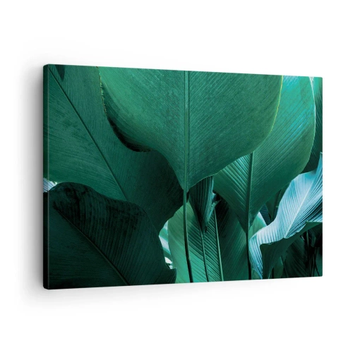 Obraz na plátne - Zelené listy v minimalistickej kompozícii - 70x50cm - Obrátené k svetlu - Moderná nástenná dekorácia do obývacej izby a spálne ARTTOR