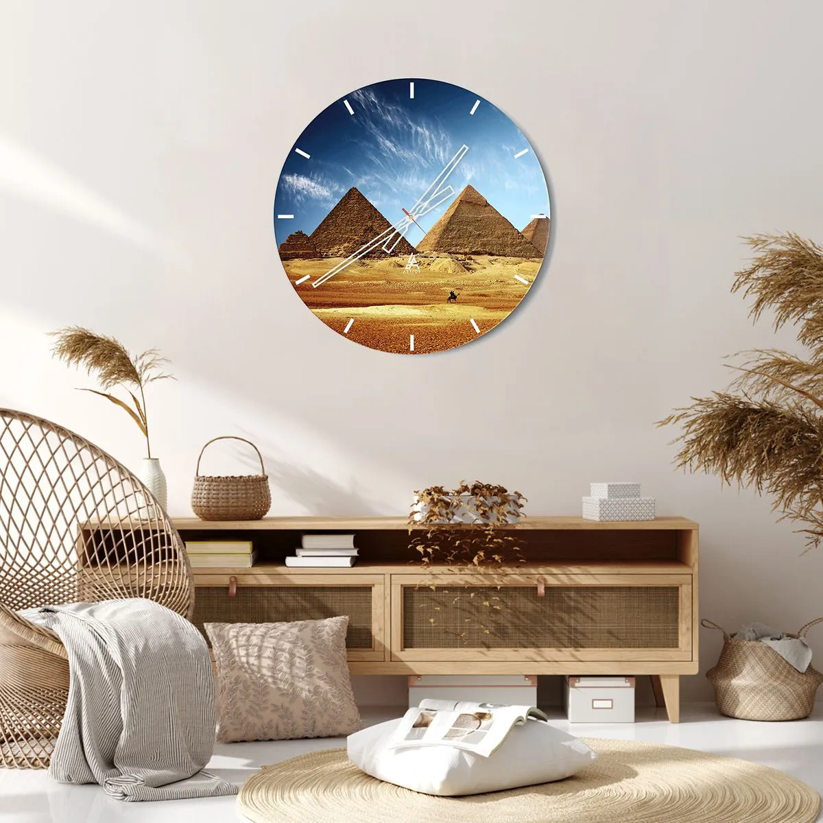 Nástenné hodiny - Pyramídy v Gíze proti modrej oblohe - 30x30cm - 40 storočí sa na vás pozerá - Moderná nástenná dekorácia do obývacej izby, kuchyne a spálne ARTTOR