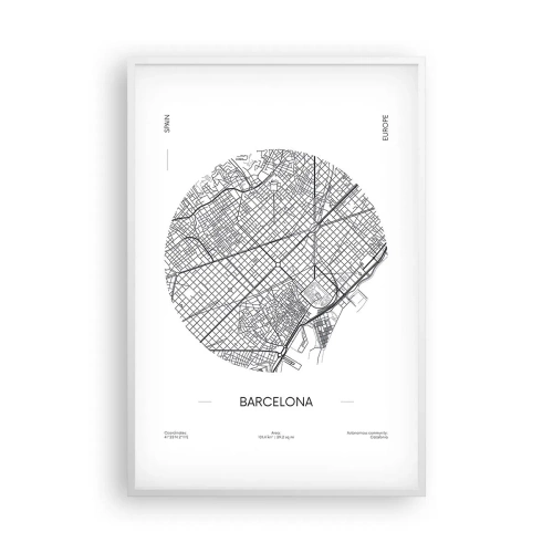 Plagát v bielom ráme - Anatómia Barcelony - 61x91 cm