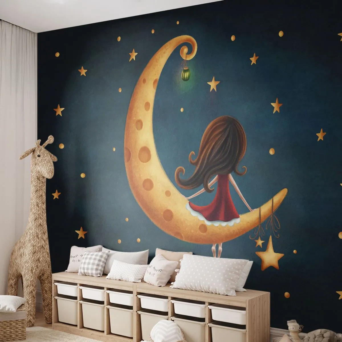Fototapeta Premium Canvas - Kedysi dávno… - Pre deti, Dievča, Mesiac - 200x140 cm