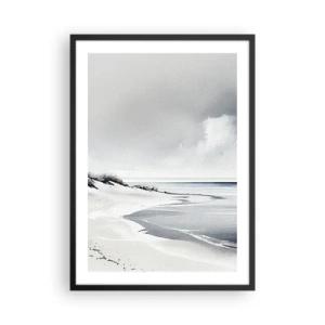 Plagát v čiernom ráme - Minimalistická pláž v odtieňoch sivej - 50x70cm - Vždy spolu - Moderná nástenná dekorácia do obývacej izby a spálne ARTTOR