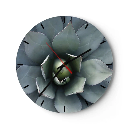 Nástenné hodiny - Detailný záber na geometrické usporiadanie listov agáve. - 30x30cm - Zvádza a varuje - Moderná nástenná dekorácia do obývacej izby, kuchyne a spálne ARTTOR