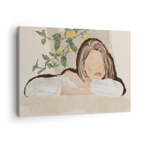 Obraz na plátne - Postava ženy na pozadí citrónovníka - 70x50cm - Kráska z juhu - Moderná nástenná dekorácia do obývacej izby a spálne ARTTOR