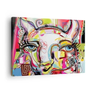 Obraz na plátne - Farebný portrét v abstraktnom umeleckom štýle - 70x50cm - Bohatstvo mačacej krásy - Moderná nástenná dekorácia do obývacej izby a spálne ARTTOR
