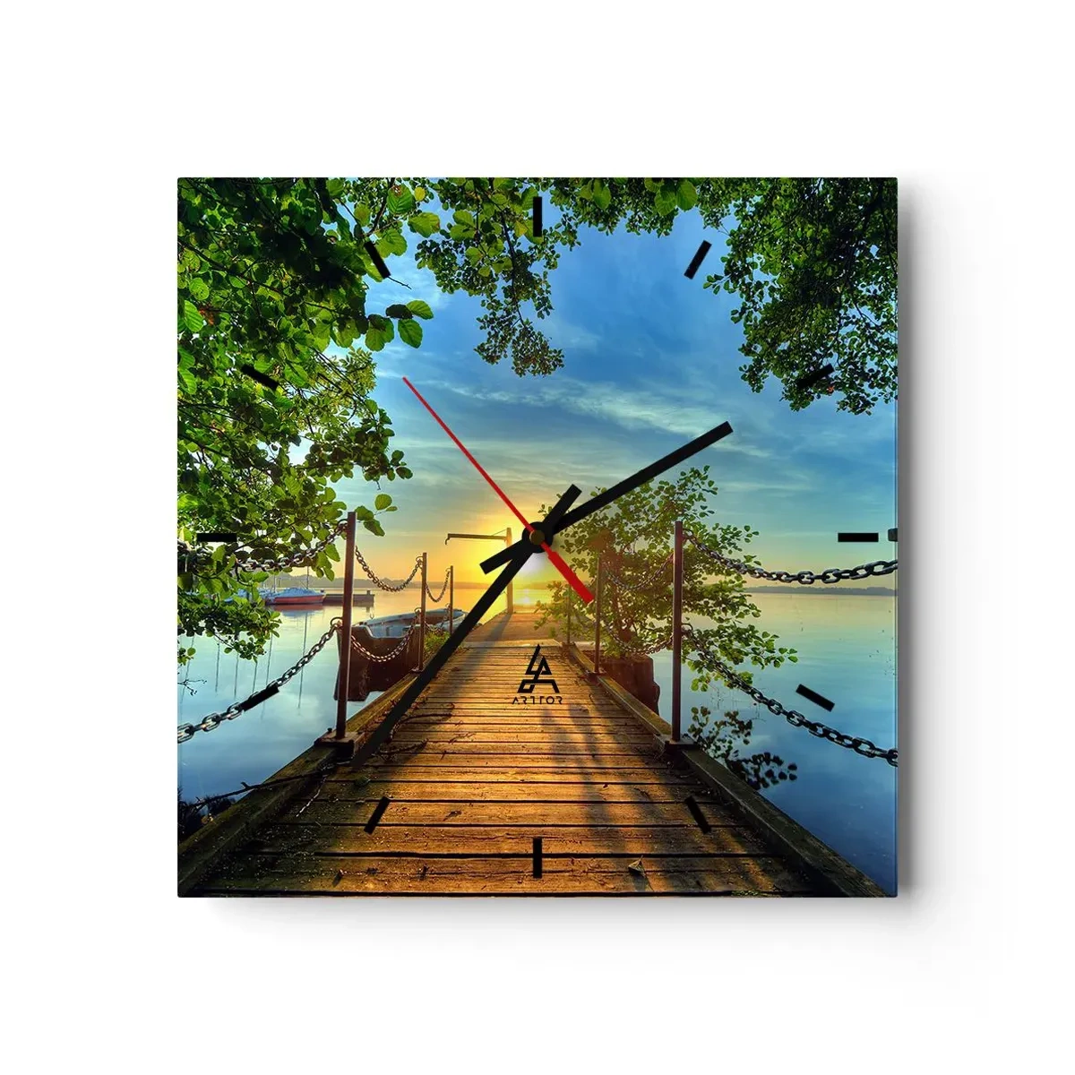 Nástenné hodiny - Západ pri vode - 40x40 cm