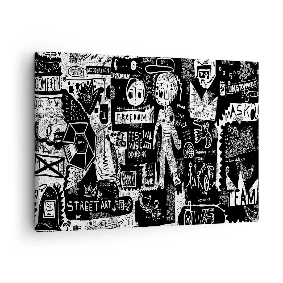 Obraz na plátne - Čiernobiela koláž inšpirovaná pouličným umením - 70x50cm - Práva a radosti duševnej mladosti - Moderná nástenná dekorácia do obývacej izby a spálne ARTTOR