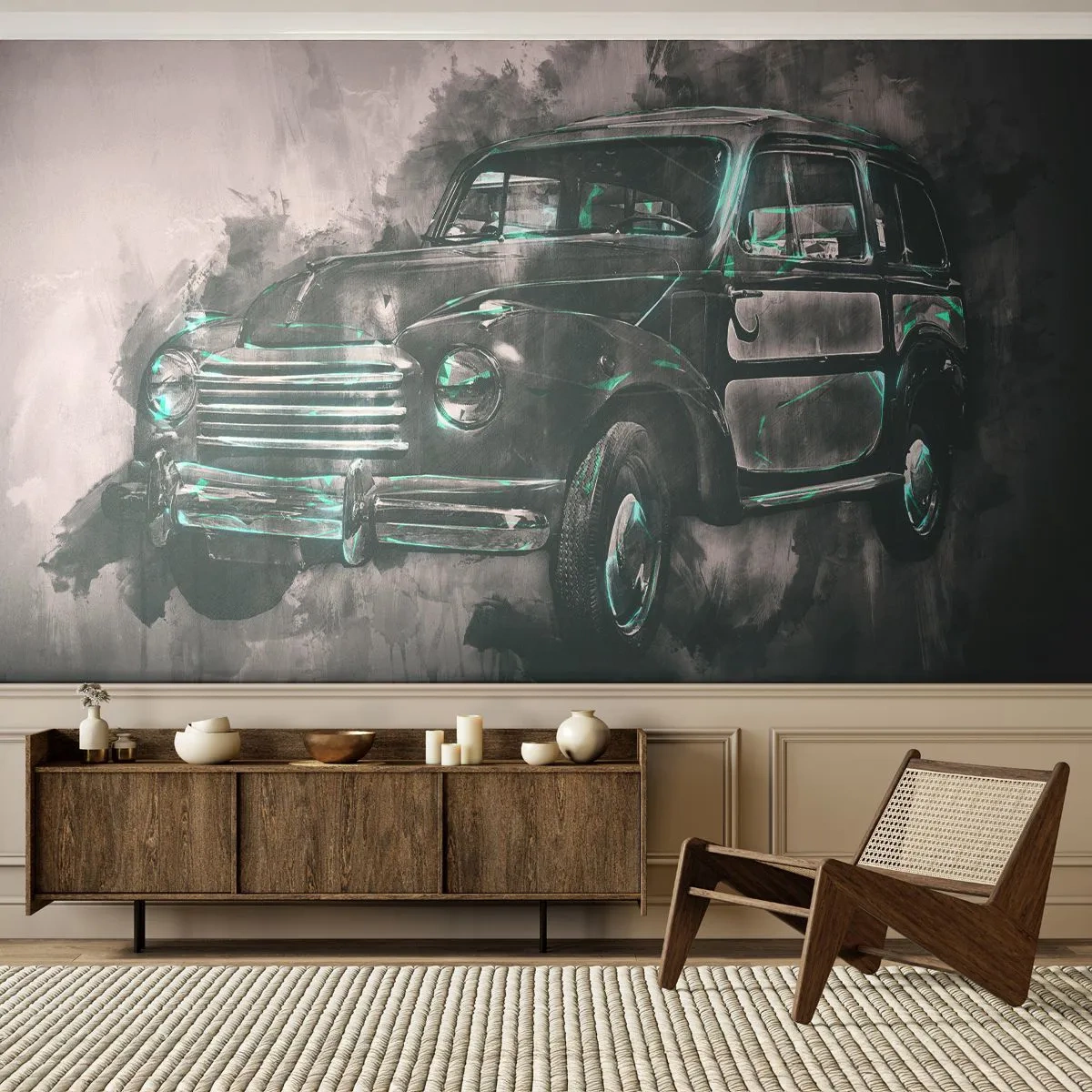 Fototapeta Premium Sand - Ctený predok - Retro auto, Automobilový priemysel, Výlet - 100x70 cm