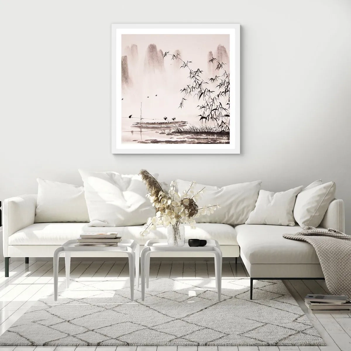 Plagát v bielom ráme - Pokoj ryžových polí - 60x60 cm