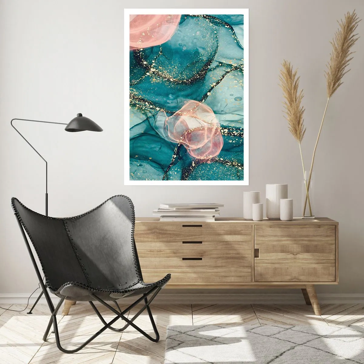 Plagát - Modré hodváb modré, ružový tyl - 50x70 cm