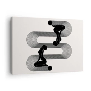 Obraz na plátne - Čierne siluety s geometrickými čiarami na svetlom pozadí - 70x50cm - Zmyselná symetria - Moderná nástenná dekorácia do obývacej izby a spálne ARTTOR