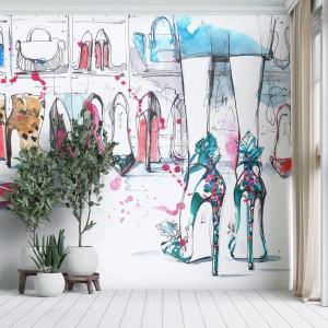 Fototapeta Standard Eco - Umelecká ilustrácia topánok a ženských nôh v šatni - 100x70cm - Sezame, otvor sa - Moderná nástenná dekorácia do obývacej izby a spálne ARTTOR