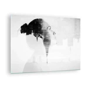 Obraz na skle - Silueta ženy s architektonickými prvkami v pozadí - 70x50cm - Z oboch strán okna - Moderná nástenná dekorácia do obývacej izby a spálne ARTTOR