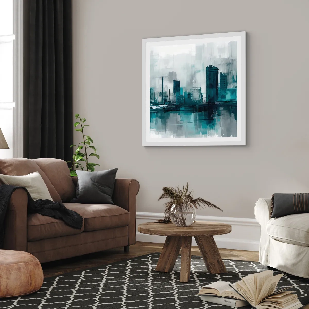 Plagát v bielom ráme - Mesto vo farbe dažďa - 60x60 cm