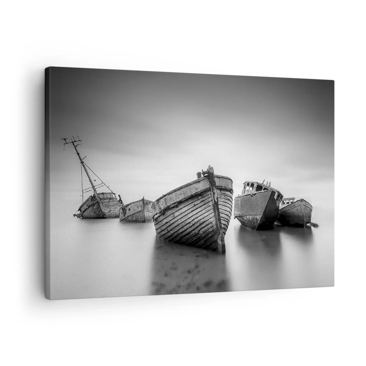 Obraz na plátne - Opustené lode na pokojnej vode - 70x50cm - Už iba spomienky... - Moderná nástenná dekorácia do obývacej izby a spálne ARTTOR