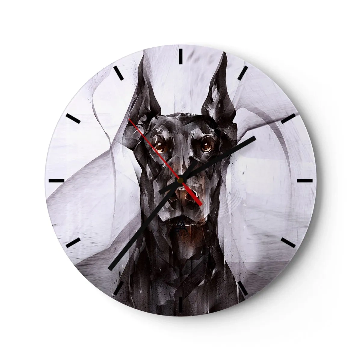 Nástenné hodiny - Portrét dobermana v modernom geometrickom štýle - 30x30cm - Z urodzeného rodu - Moderná nástenná dekorácia do obývacej izby, kuchyne a spálne ARTTOR