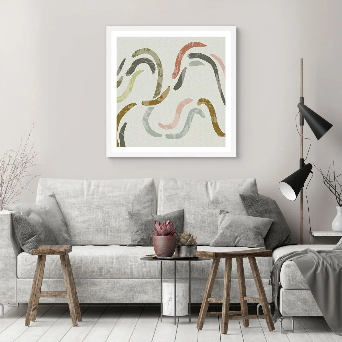 Plagát v bielom ráme - Radostný tanec abstrakcie - 60x60 cm