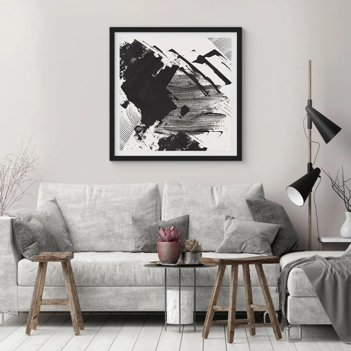 Plagát v čiernom ráme - Abstrakcia – expresia čiernej - 30x30 cm