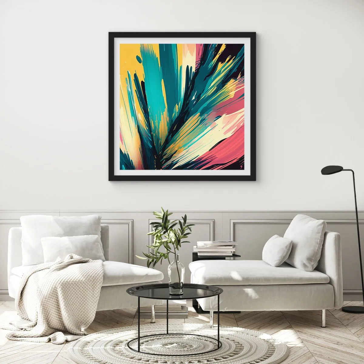 Plagát v čiernom ráme - Kompozícia – explózia radosti - 40x40 cm