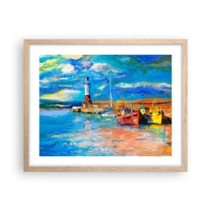 Plagát v ráme zo svetlého duba - Popoludní v dúhovom zálive - 50x40 cm