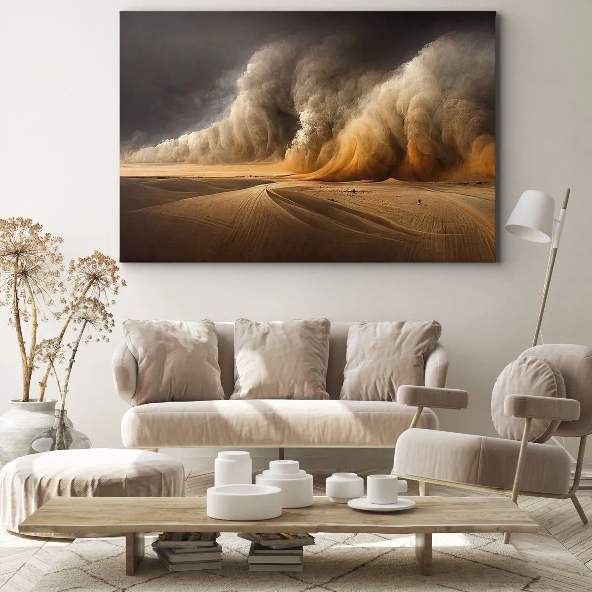 Obraz na plátne - Pôsobivá piesočná búrka v púšti - 70x50cm - Hnev púšte - Moderná nástenná dekorácia do obývacej izby a spálne ARTTOR