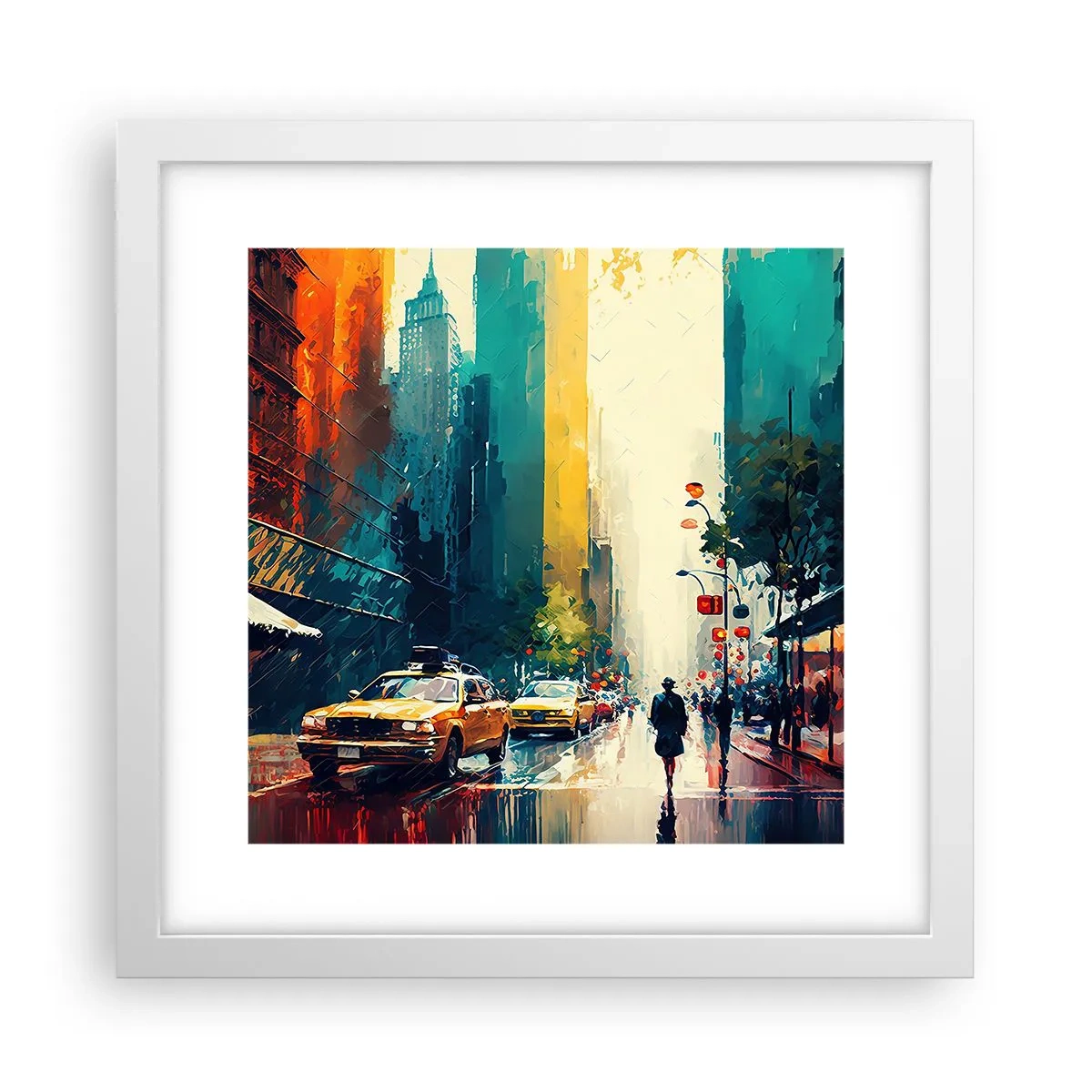 Plagát v bielom ráme - New York – tu je aj dážď farebný - 30x30 cm