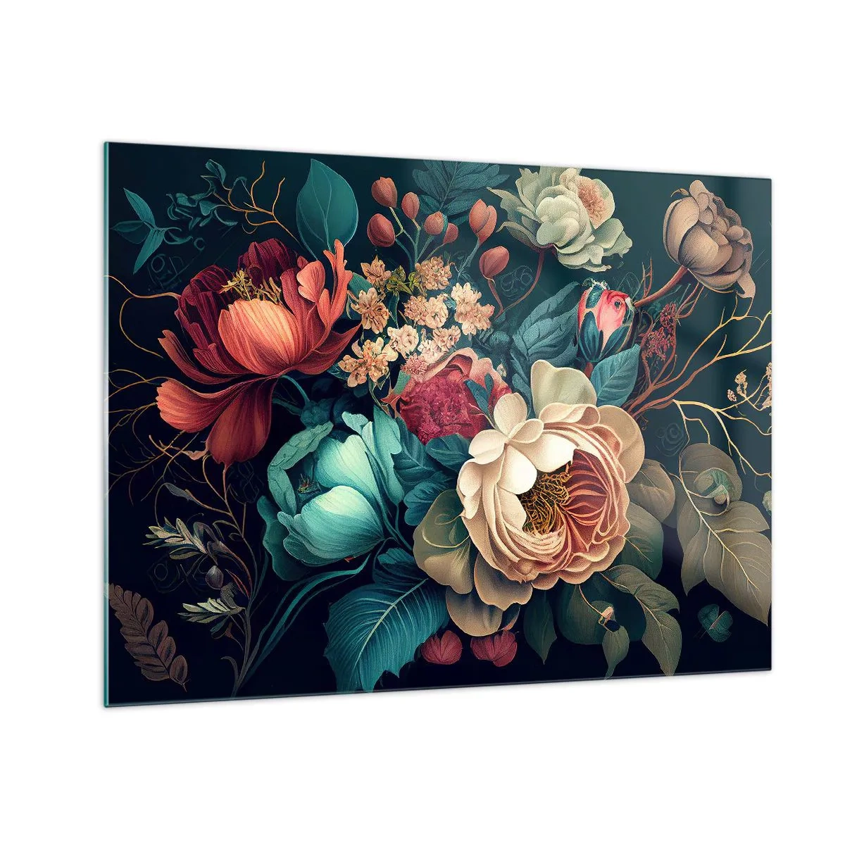 Obraz na skle - Vintage kvetinová kytica na tmavom pozadí - 70x50cm - Pôvab 19. storočia - Moderná nástenná dekorácia do obývacej izby a spálne ARTTOR