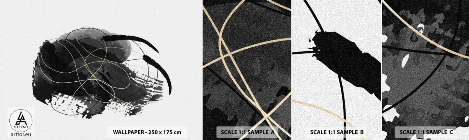 Vzorka samolepiacej fototapety Deluxe Sticker - Upletené z čiernej - Abstrakcia, Kus, Moderné umenie - 100x30 cm