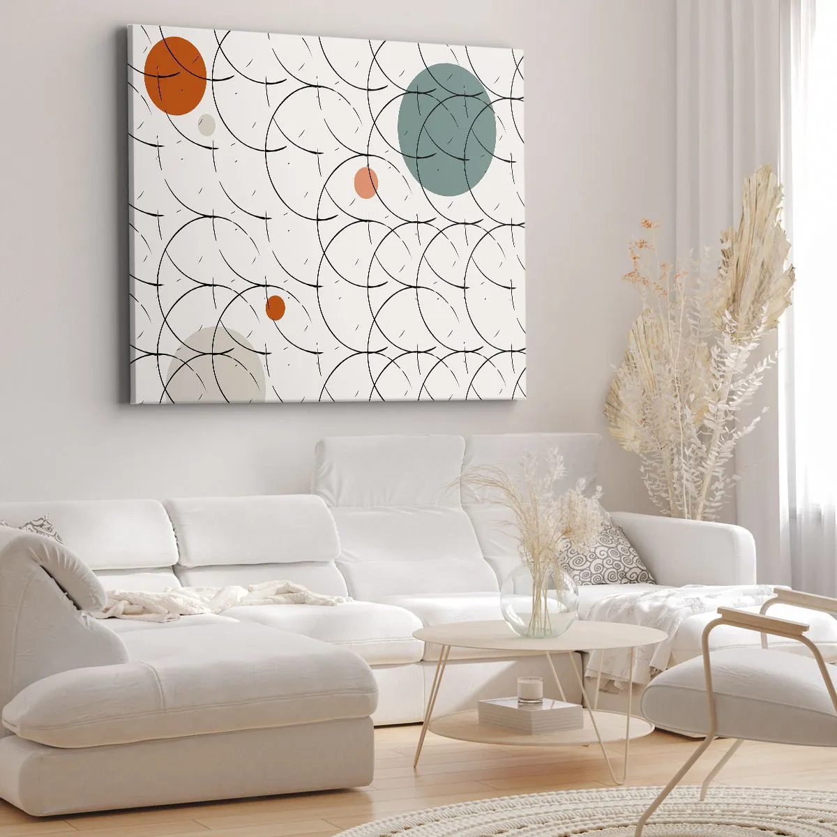Obraz na plátne - Geometrický vzor s farebnými kruhmi na svetlom pozadí - 70x50cm - V duchu pop-artu - Moderná nástenná dekorácia do obývacej izby a spálne ARTTOR