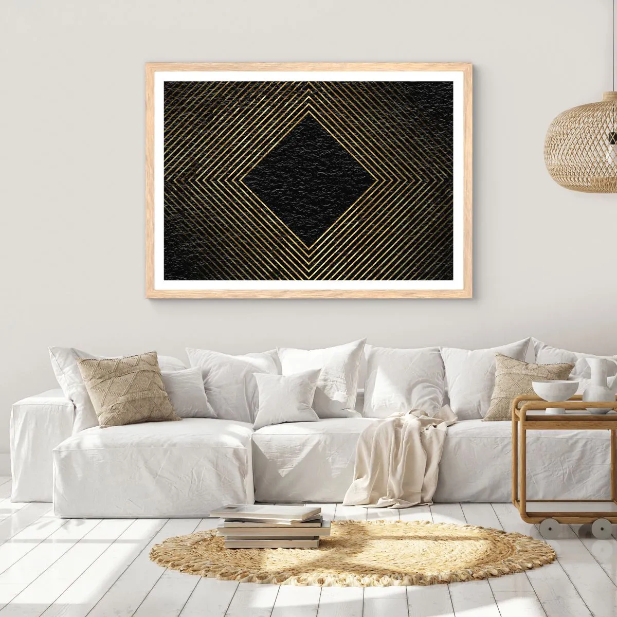 Plagát v ráme zo svetlého duba - Geometria v štýle glamour - 100x70 cm