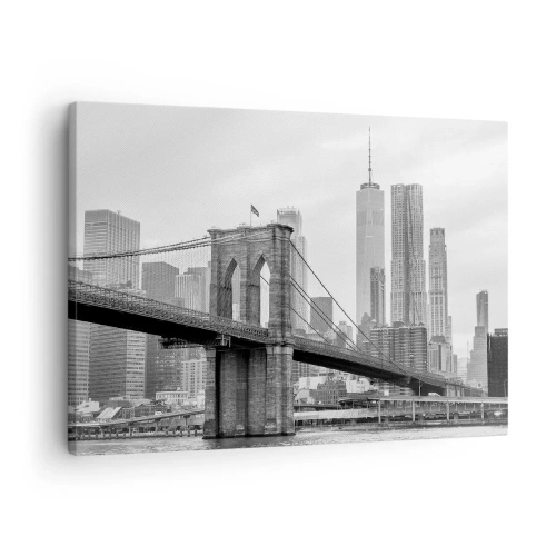 Obraz na plátne - Brooklynský most s newyorskými mrakodrapmi v pozadí - 70x50cm - Newyorské zázraky - Moderná nástenná dekorácia do obývacej izby a spálne ARTTOR