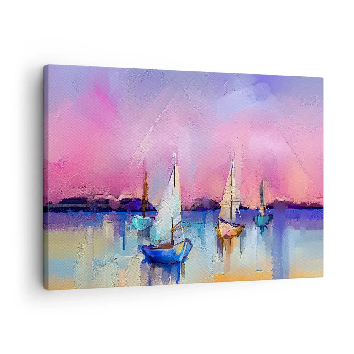 Obraz na plátne - Plachetnice na pokojnom mori v pastelových farbách západu slnka - 70x50cm - Smer: široká voda - Moderná nástenná dekorácia do obývacej izby a spálne ARTTOR
